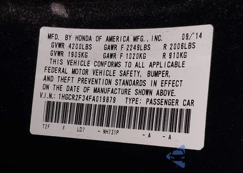 2015 Honda Accord Lx z USA, uszkodzony, nr VIN 1HGCR2F34FA019879